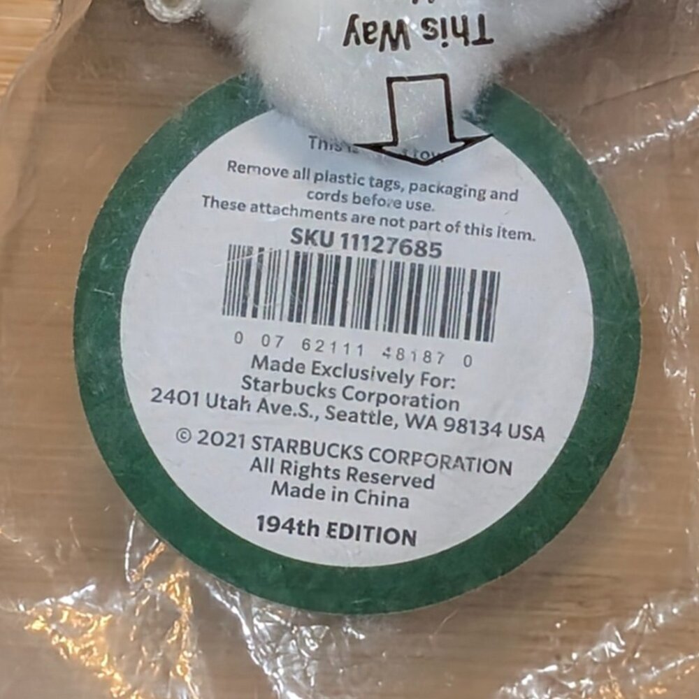 Starbucks Christmas Holiday 2021 White Plush Bearista w/ Pink Pkg/Mini Keychain - Picture 6 of 8